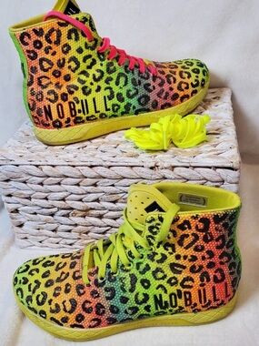 ISO NOBULL Neon Glitch Leopard High-Top Sneakers - Yellow/Green/Orange/Pink/Blue